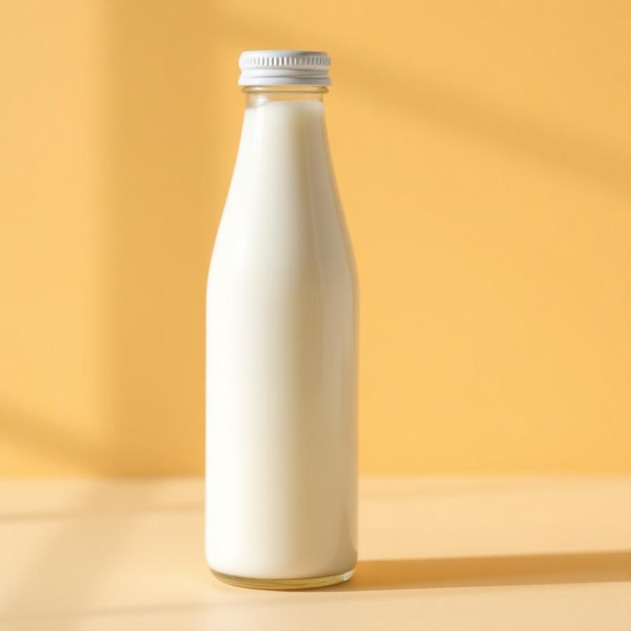 Concept bottle of drinkable goat yogurt on a warm mustard background